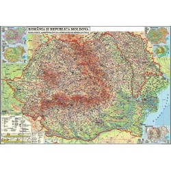 Harta fizica, administrativa si a substantelor minerale utile Romania si Republica Moldova