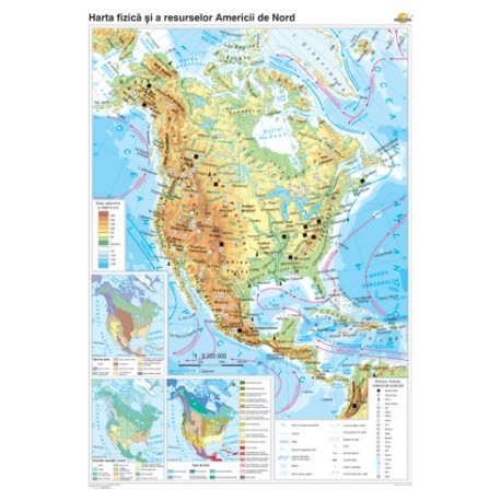 America de Nord: Harta fizico-geografica si a principalelor resu